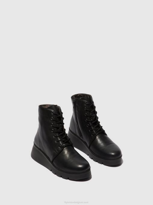 zwart Fly London vrouwen enkellaarzen met veters pall404 V2B011