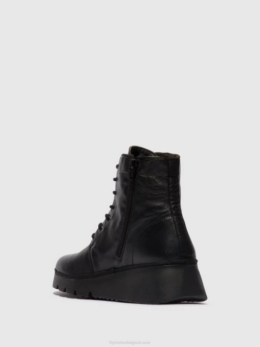 zwart Fly London vrouwen enkellaarzen met veters pall404 V2B011