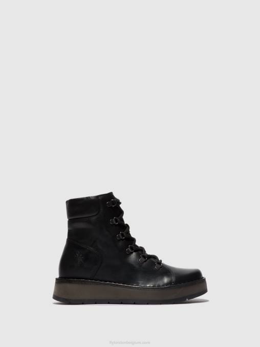 zwart Fly London vrouwen enkellaarzen met veters roxy094 V2B087