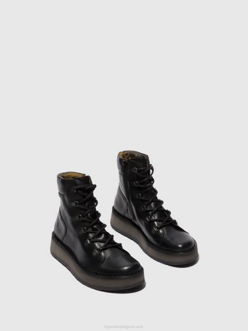 zwart Fly London vrouwen enkellaarzen met veters roxy094 V2B087