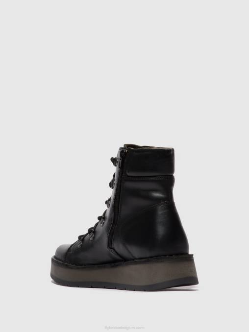 zwart Fly London vrouwen enkellaarzen met veters roxy094 V2B087