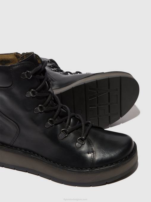 zwart Fly London vrouwen enkellaarzen met veters roxy094 V2B087