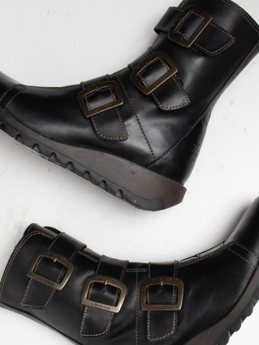 zwart Fly London vrouwen leren enkellaarzen met gesp V2B018