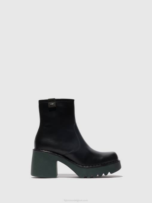 zwart (groenblauw zool) Fly London vrouwen enkellaarzen met rits moge250 V2B051
