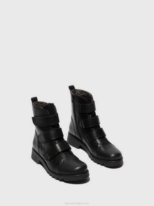 zwart (helemaal zwart) Fly London vrouwen enkellaarzen met klittenband rach790 V2B019