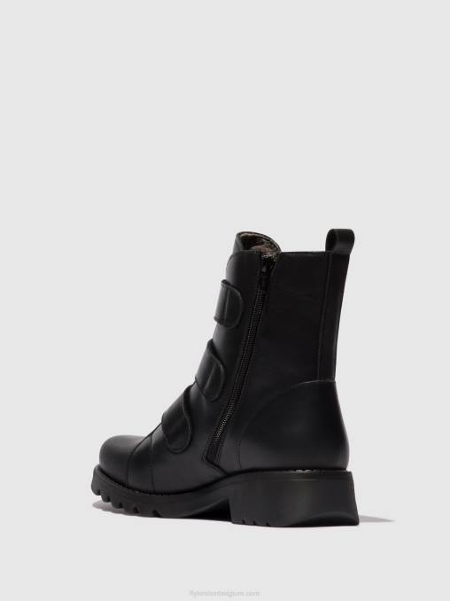 zwart (helemaal zwart) Fly London vrouwen enkellaarzen met klittenband rach790 V2B019