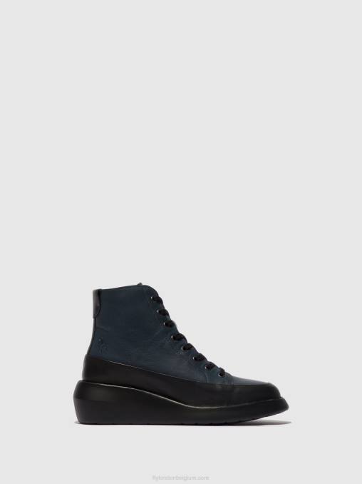 zwart/marineblauw Fly London vrouwen enkellaarzen met veters boze515 V2B0106