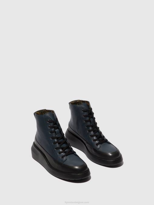 zwart/marineblauw Fly London vrouwen enkellaarzen met veters boze515 V2B0106