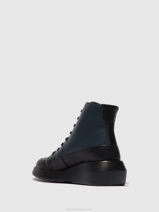 zwart/marineblauw Fly London vrouwen enkellaarzen met veters boze515 V2B0106