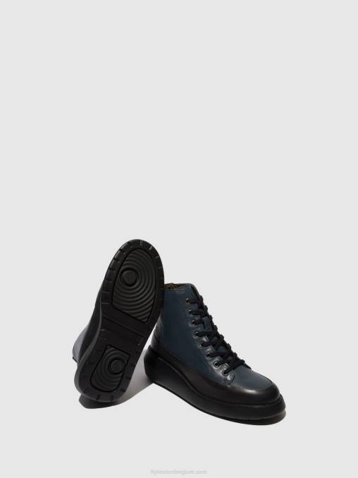 zwart/marineblauw Fly London vrouwen enkellaarzen met veters boze515 V2B0106