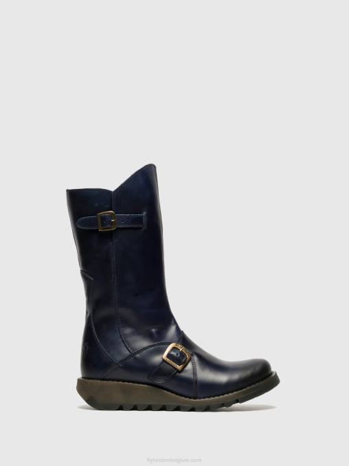 blauw Fly London vrouwen laarzen met gesp mes 2 V2B0351