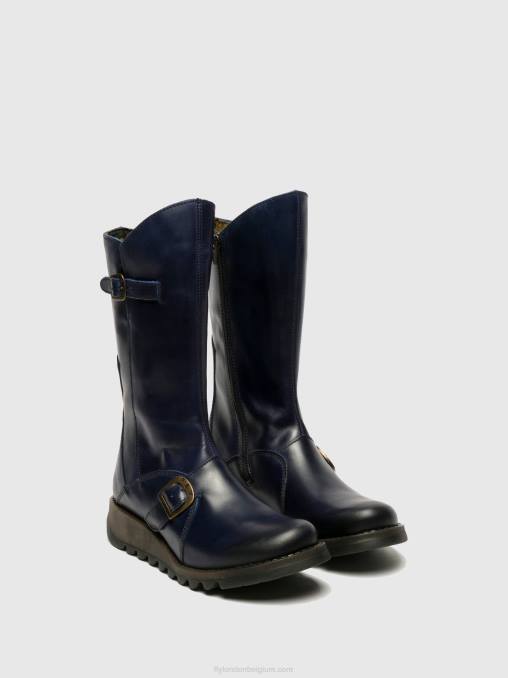 blauw Fly London vrouwen laarzen met gesp mes 2 V2B0351