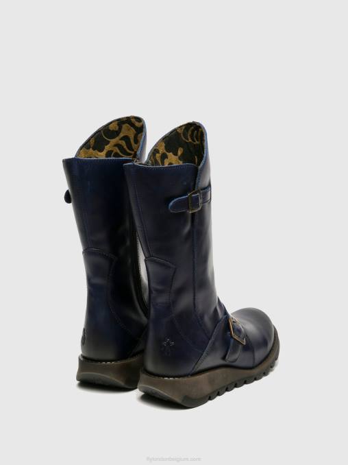 blauw Fly London vrouwen laarzen met gesp mes 2 V2B0351