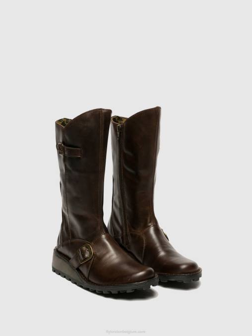 bruin Fly London vrouwen laarzen met gesp mes dk V2B0343