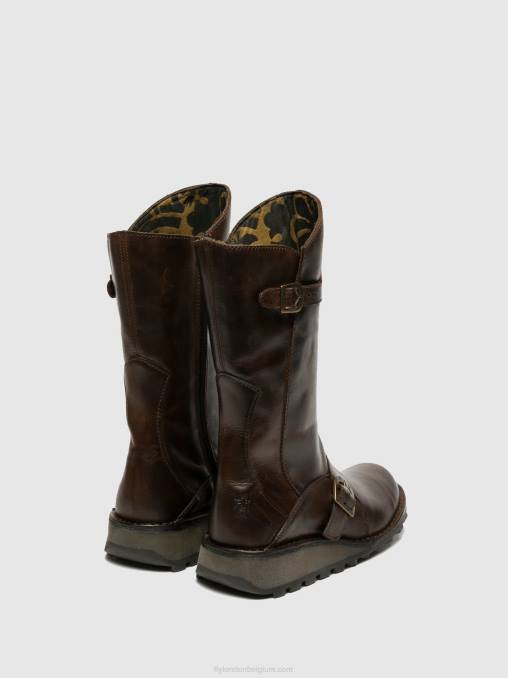 bruin Fly London vrouwen laarzen met gesp mes dk V2B0343