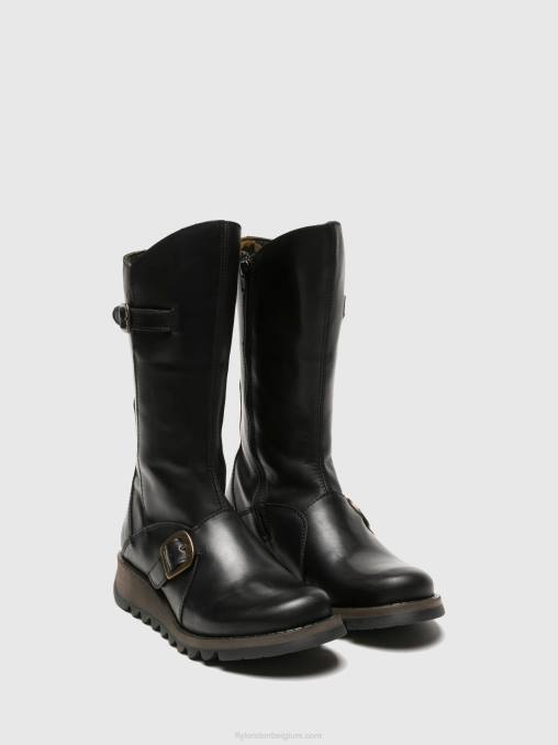 zwart Fly London vrouwen laarzen met gesp mes 2 V2B0348