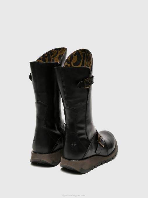 zwart Fly London vrouwen laarzen met gesp mes 2 V2B0348