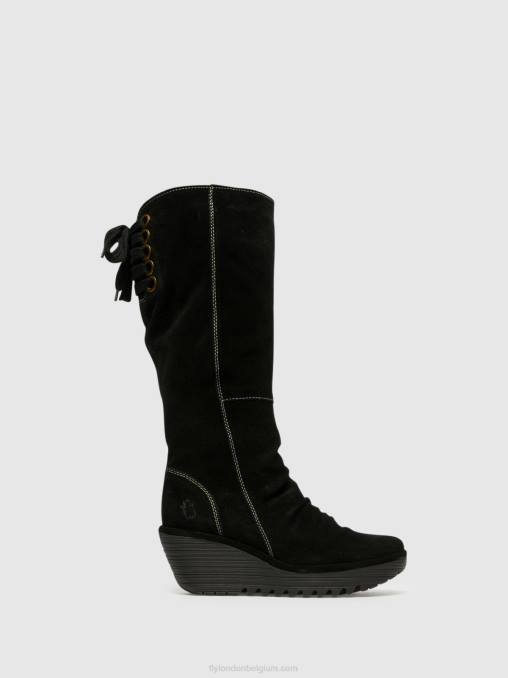 zwart Fly London vrouwen kniehoge laarzen yust V2B0354