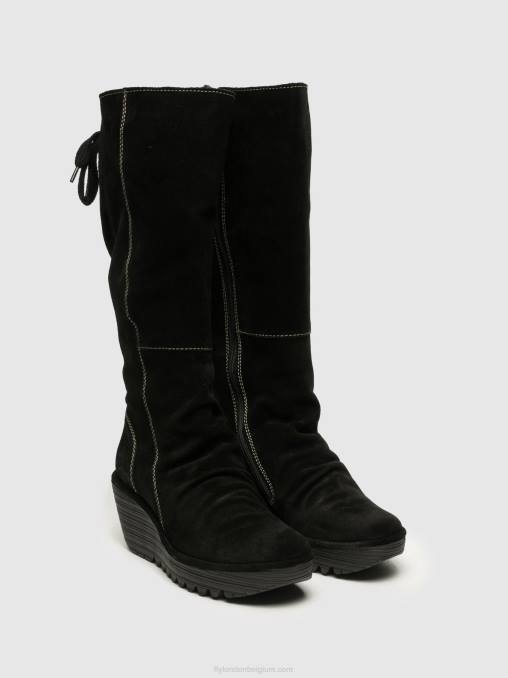 zwart Fly London vrouwen kniehoge laarzen yust V2B0354