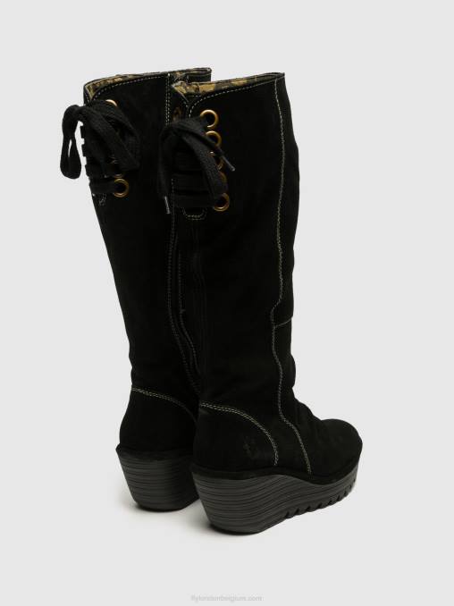 zwart Fly London vrouwen kniehoge laarzen yust V2B0354