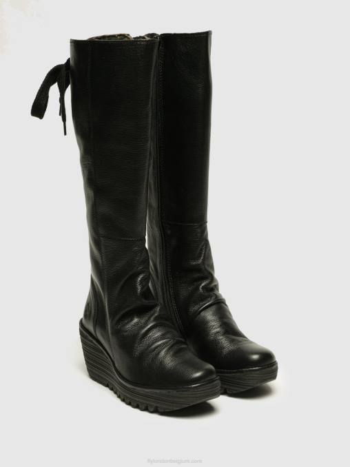 zwart Fly London vrouwen kniehoge laarzen yust V2B0355