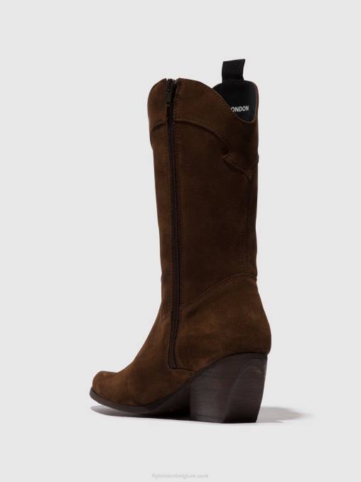 chocolade Fly London vrouwen laarzen met ritssluiting teke906 V2B0293