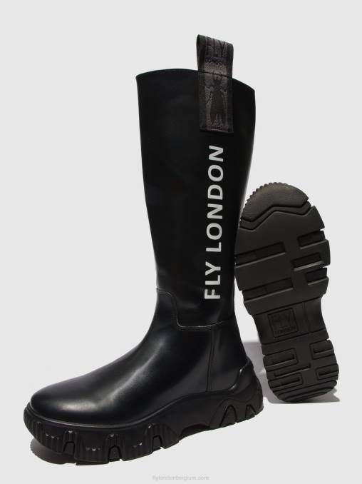 donder zwart Fly London vrouwen laarzen met rits febe886 V2B0312