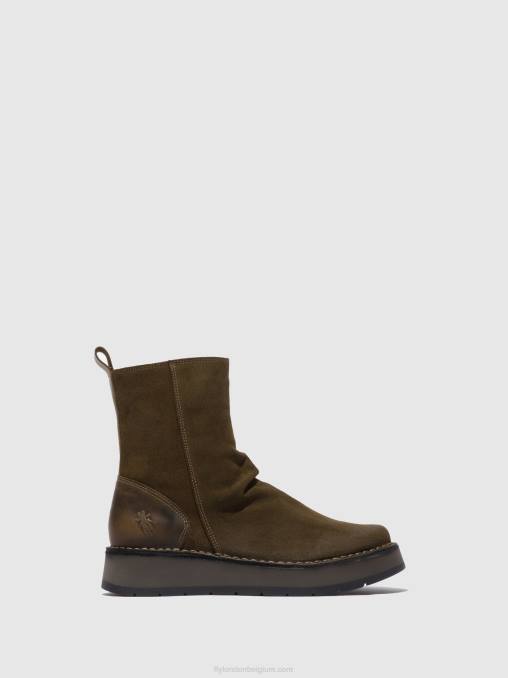 oliesuede/kleed sludge/olijf Fly London vrouwen laarzen met ritssluiting reno053 V2B0320