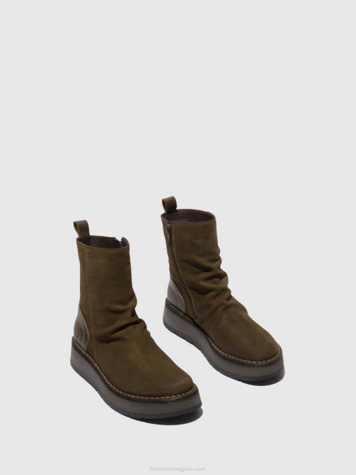 oliesuede/kleed sludge/olijf Fly London vrouwen laarzen met ritssluiting reno053 V2B0320