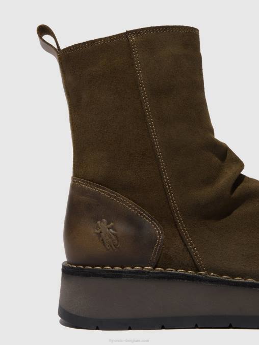 oliesuede/kleed sludge/olijf Fly London vrouwen laarzen met ritssluiting reno053 V2B0320