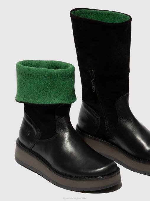 zwart groen) Fly London vrouwen laarzen met ritssluiting rula083 V2B0297
