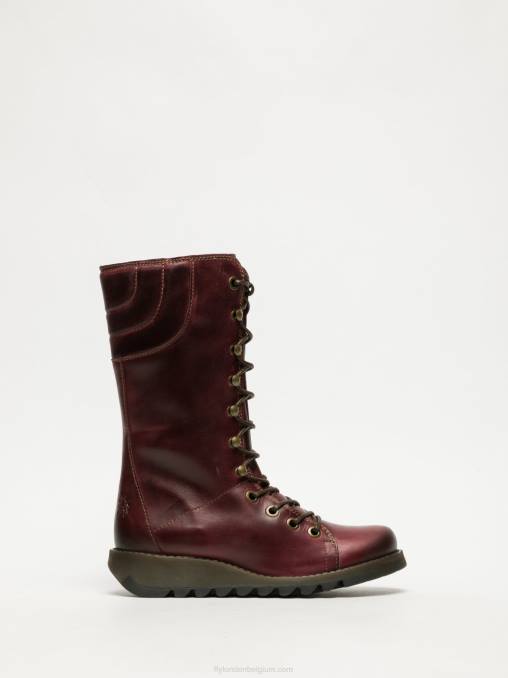 donkerrood Fly London vrouwen veterlaarzen V2B0289