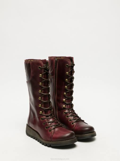 donkerrood Fly London vrouwen veterlaarzen V2B0289