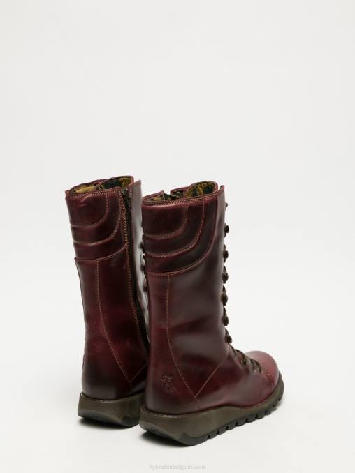 donkerrood Fly London vrouwen veterlaarzen V2B0289