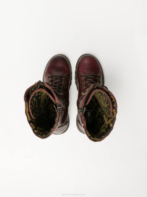 donkerrood Fly London vrouwen veterlaarzen V2B0289