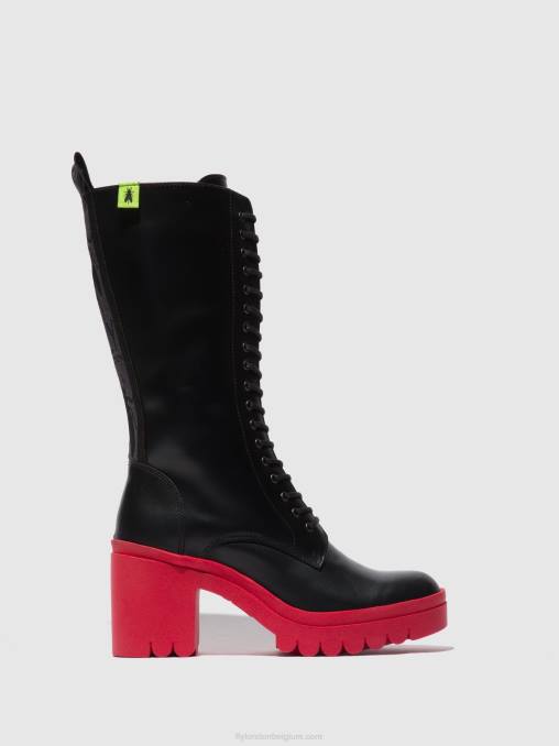 tunder zwart (rode zool) Fly London vrouwen veterlaarzen taly884 V2B0315