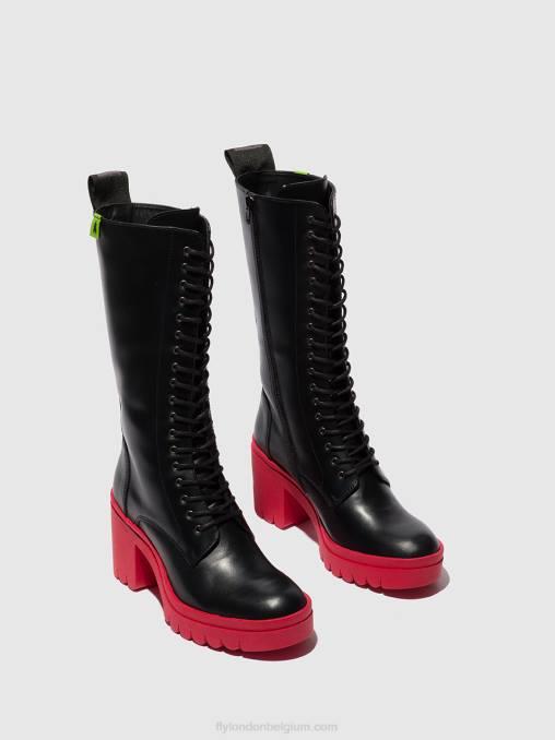 tunder zwart (rode zool) Fly London vrouwen veterlaarzen taly884 V2B0315