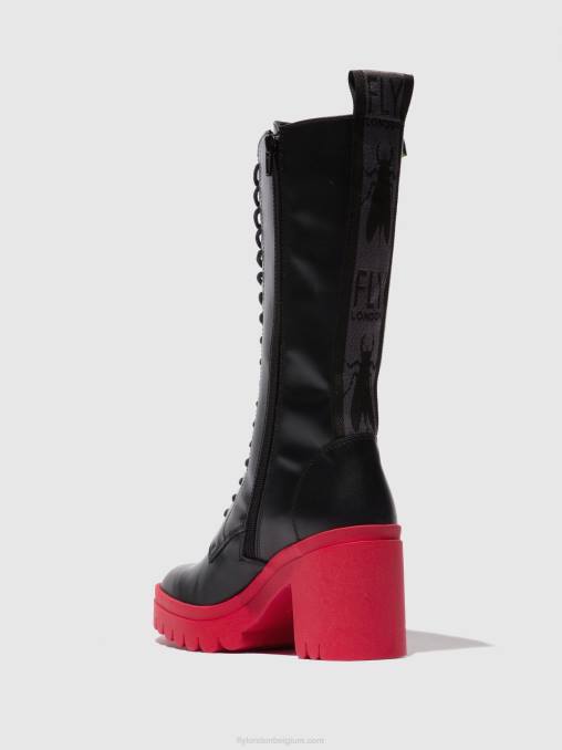 tunder zwart (rode zool) Fly London vrouwen veterlaarzen taly884 V2B0315