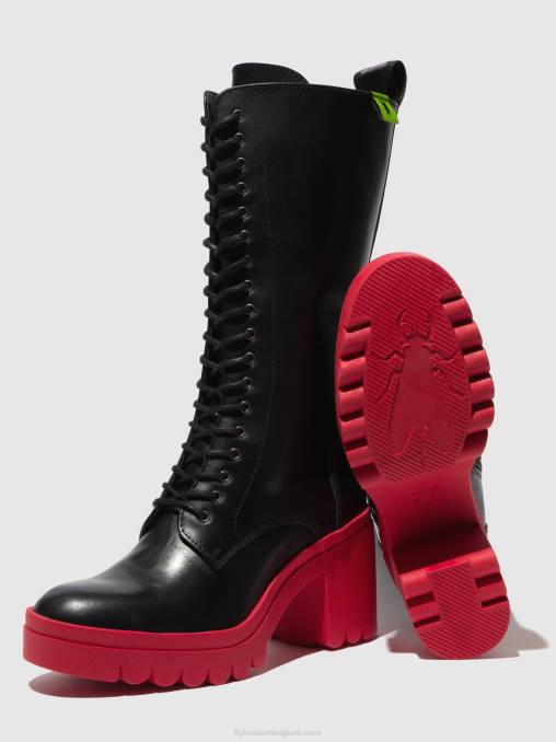 tunder zwart (rode zool) Fly London vrouwen veterlaarzen taly884 V2B0315