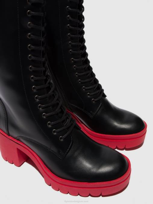 tunder zwart (rode zool) Fly London vrouwen veterlaarzen taly884 V2B0315