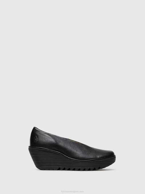 glanzend zwart Fly London vrouwen wig schoenen yaz V2B0702