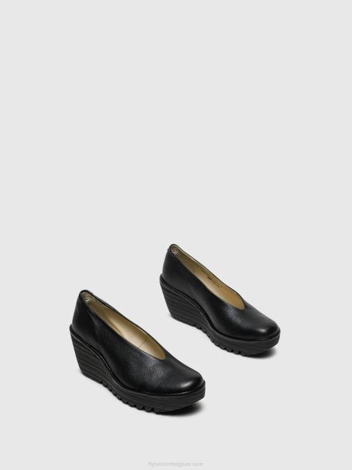 glanzend zwart Fly London vrouwen wig schoenen yaz V2B0702