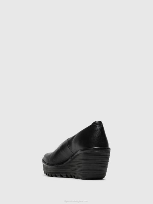 glanzend zwart Fly London vrouwen wig schoenen yaz V2B0702
