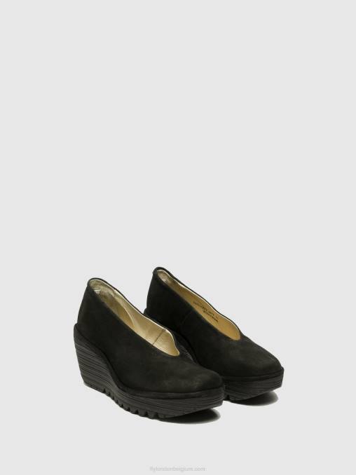 zwart Fly London vrouwen wig schoenen yaz V2B0700