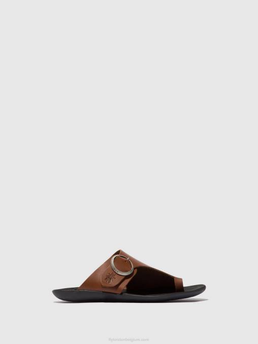 cognac Fly London vrouwen muiltjes met open teen mica758 V2B0382