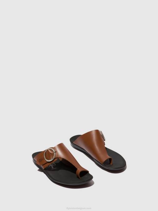 cognac Fly London vrouwen muiltjes met open teen mica758 V2B0382