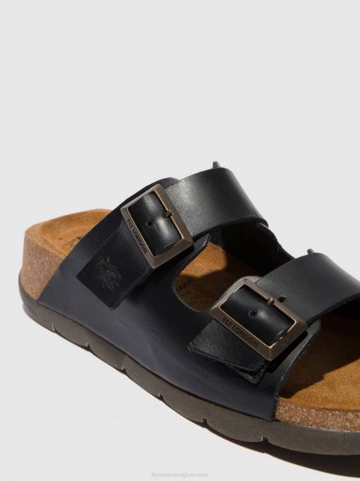 hoofdstel zwart Fly London vrouwen muiltjes met open teen caja721 V2B0387