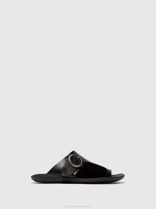 hoofdstel zwart Fly London vrouwen muiltjes met open teen mica758 V2B0384