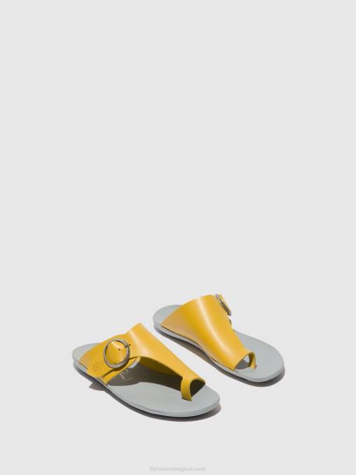 mosterd Fly London vrouwen muiltjes met open teen mica758 V2B0367