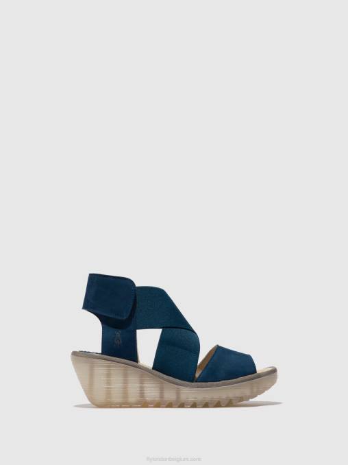 blauw Fly London vrouwen gekruiste sandalen yuba385 V2B0485